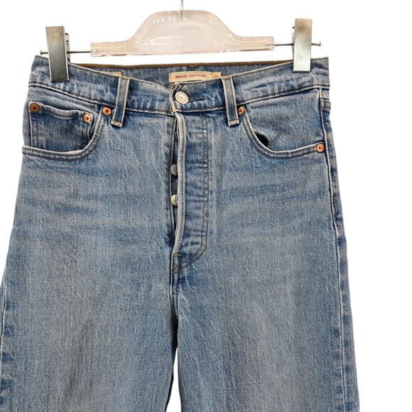 Levi's Jeans Womens 26 Premium Ribcage Crop Flare High Rise Raw Hem Comfort - Picture 4 of 14